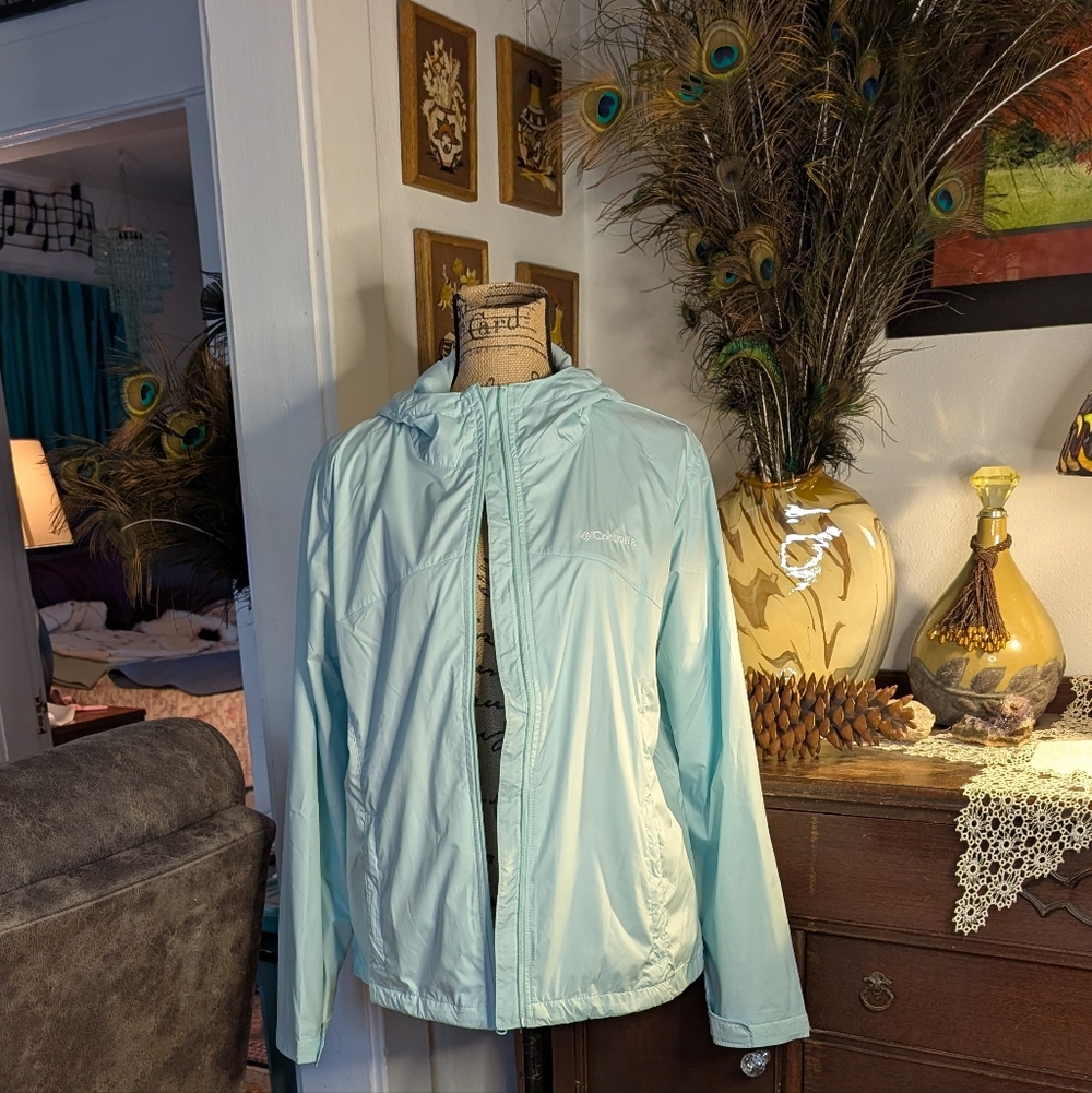 Columbia Women's Aqua Blue Hooded Jacket Pockets
